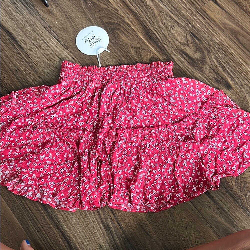 Princess Polly Red and White Smocked Mini Skirt